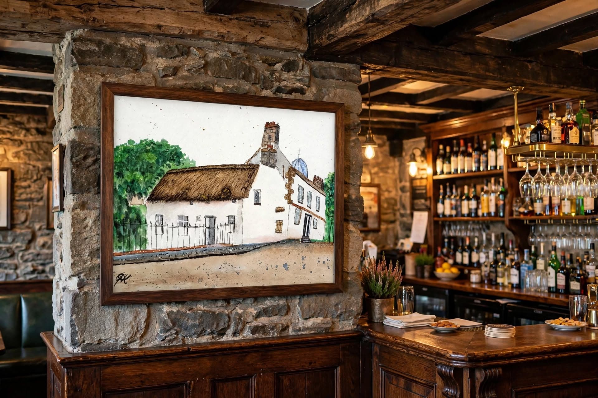 Hugh Millars fisherman's cottage on a wall
