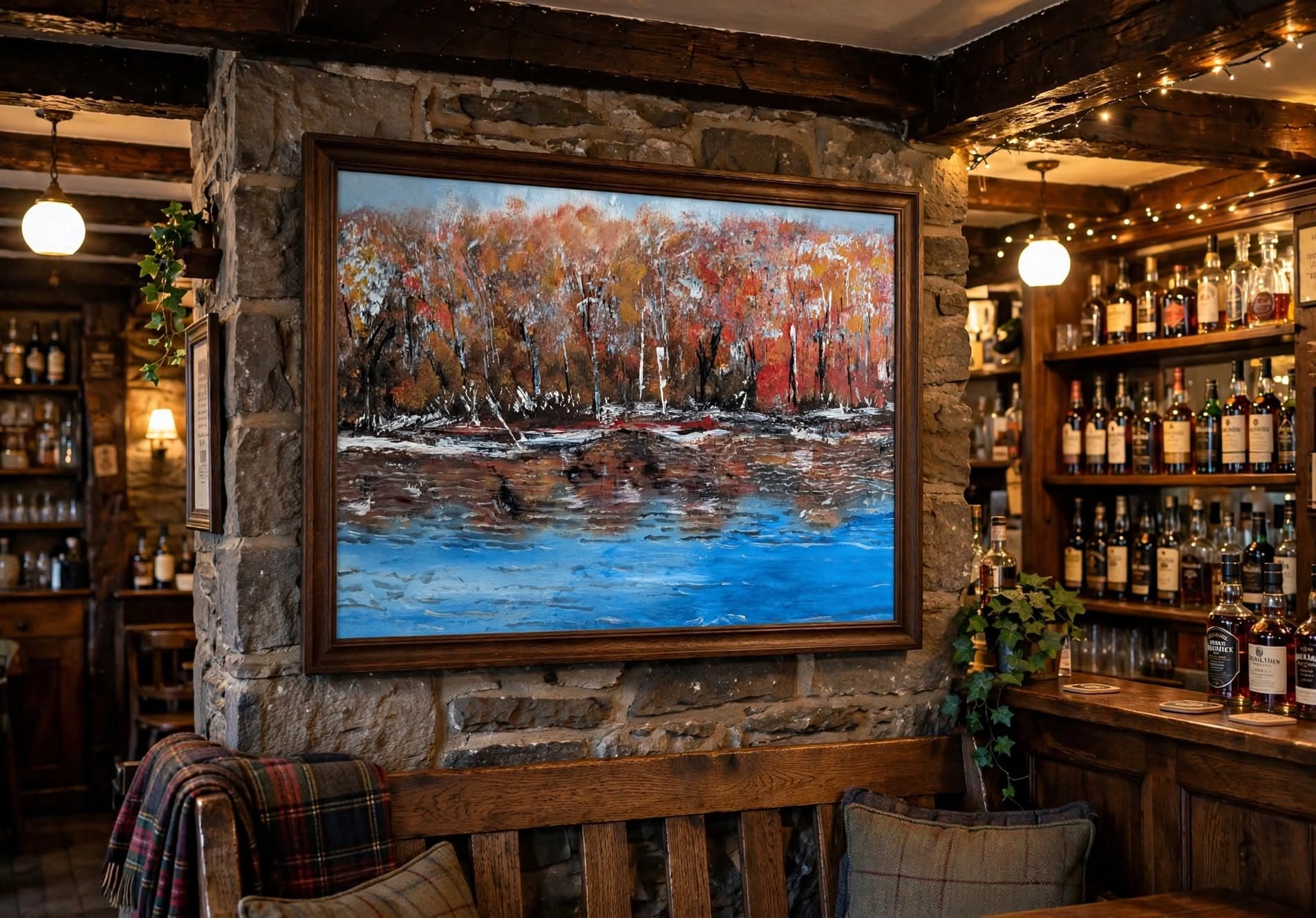 Autumn in the banks of loch Morlich on a wall