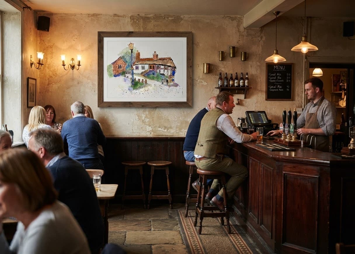 The Cottage at the crossroads on a wall